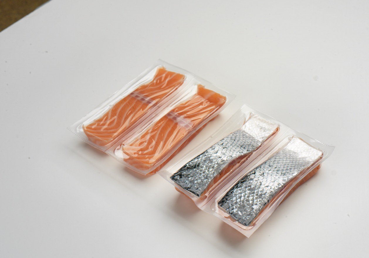 Salmon and Trout in portion in vaccum package